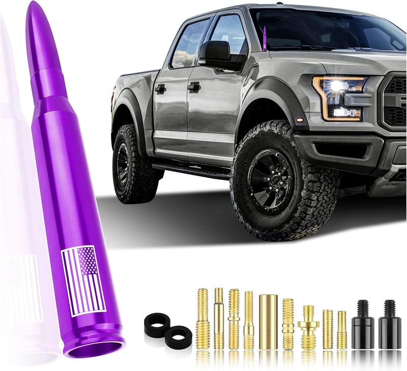Turcee Car Bullet Antenna,Truck Exterior Decoration Accessories Car Vehicle Replacement Antenna Conpatible with Ford F150 RAM 1500 GMC Heavy Duty Pickup Trucks Accessories (New Upgrade Purple-U.S. Flag)… - Image 1